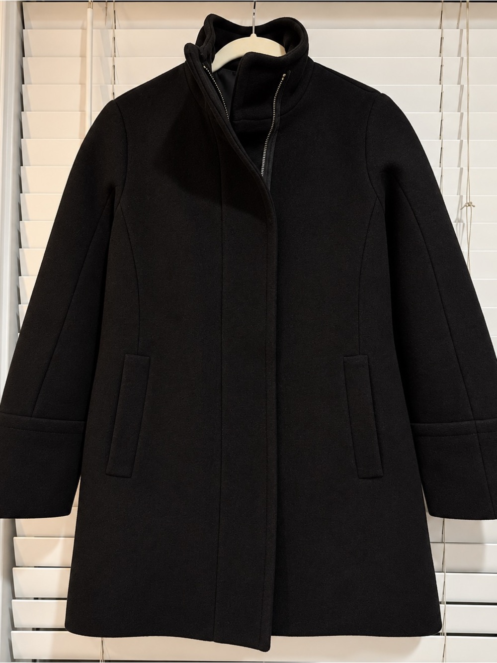 J. Crew Black Wool Pea Coat with Stand Collar